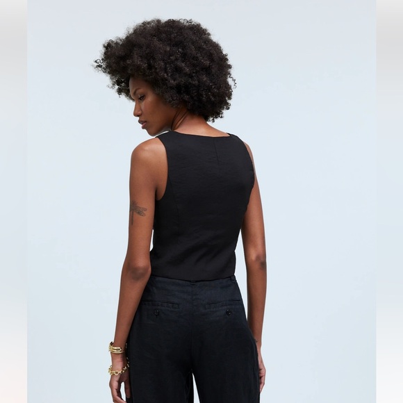 NEW Madewell Katrina Crop Vest Top in Softdrape Size 2 True Black - Picture 5 of 9